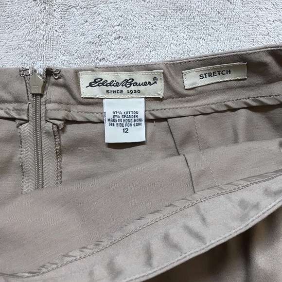 EDDIE BAUER Classic Pencil Skirt Cotton Blend Chino Tan Size 12 - Picture 2 of 3